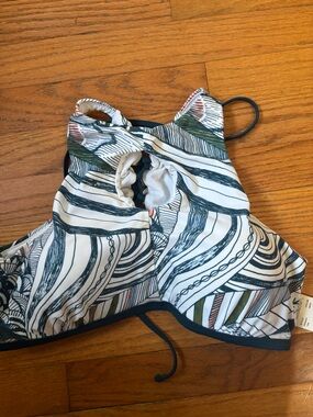 Raisins White Swirl Pattern Bikini with Green and Black Accents